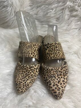 Matisse Leather calf hair Leopard Print Pointed Toe Slip-On Mules SZ8.5M